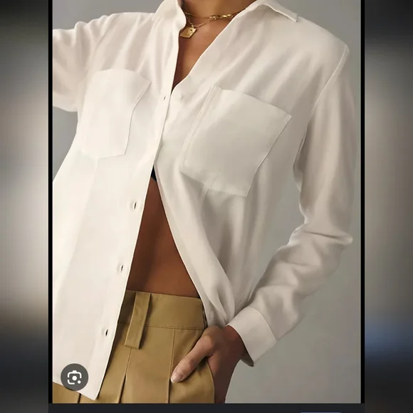 Cloth & Stone Seamed White Button Down Shirt 100% Tencel Lyocell | Sz M | NWOT - Picture 3 of 11